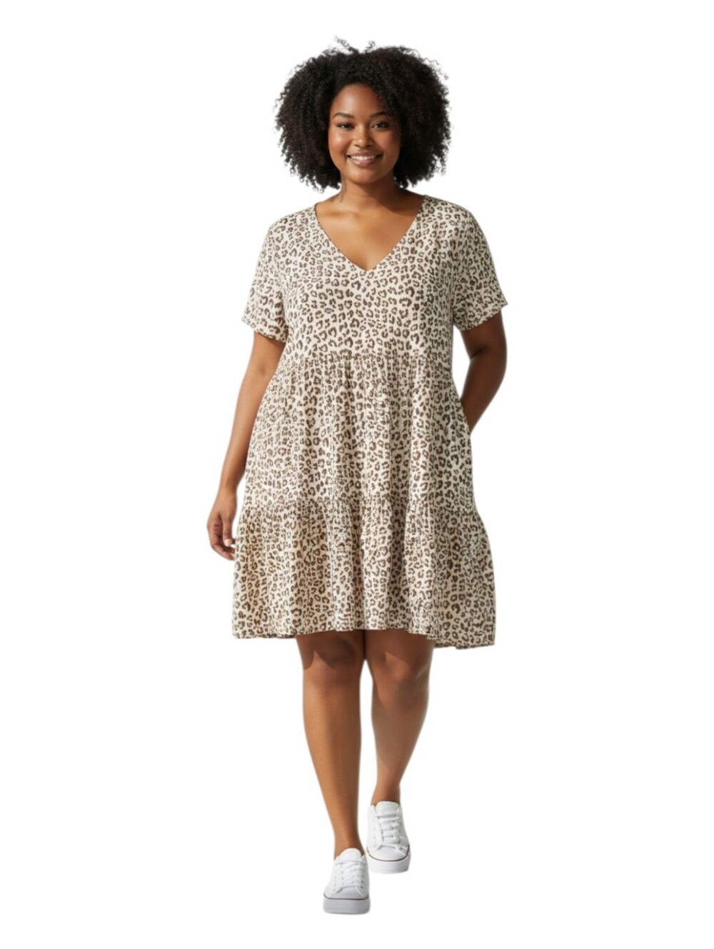 Gap Womens Cheetah Print Short Sleeve V Neck Tiered Swing Dress Size XL